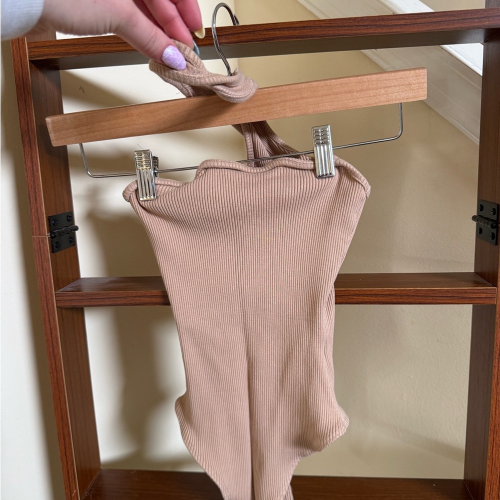 Fashion Nova Ribbed Tan Strapless One-Piece